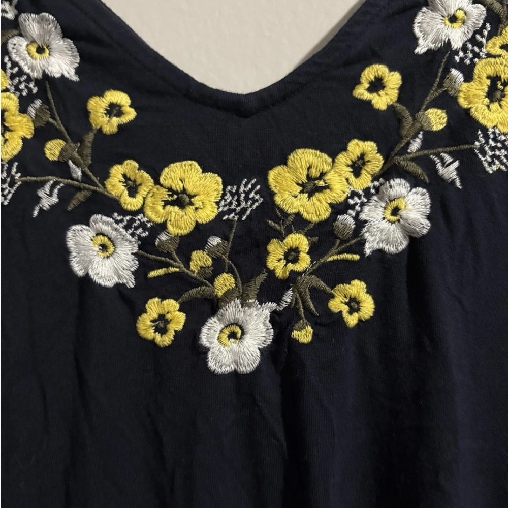 LOFT Navy Dress with Yellow & White Floral Embroidery - Picture 5 of 9